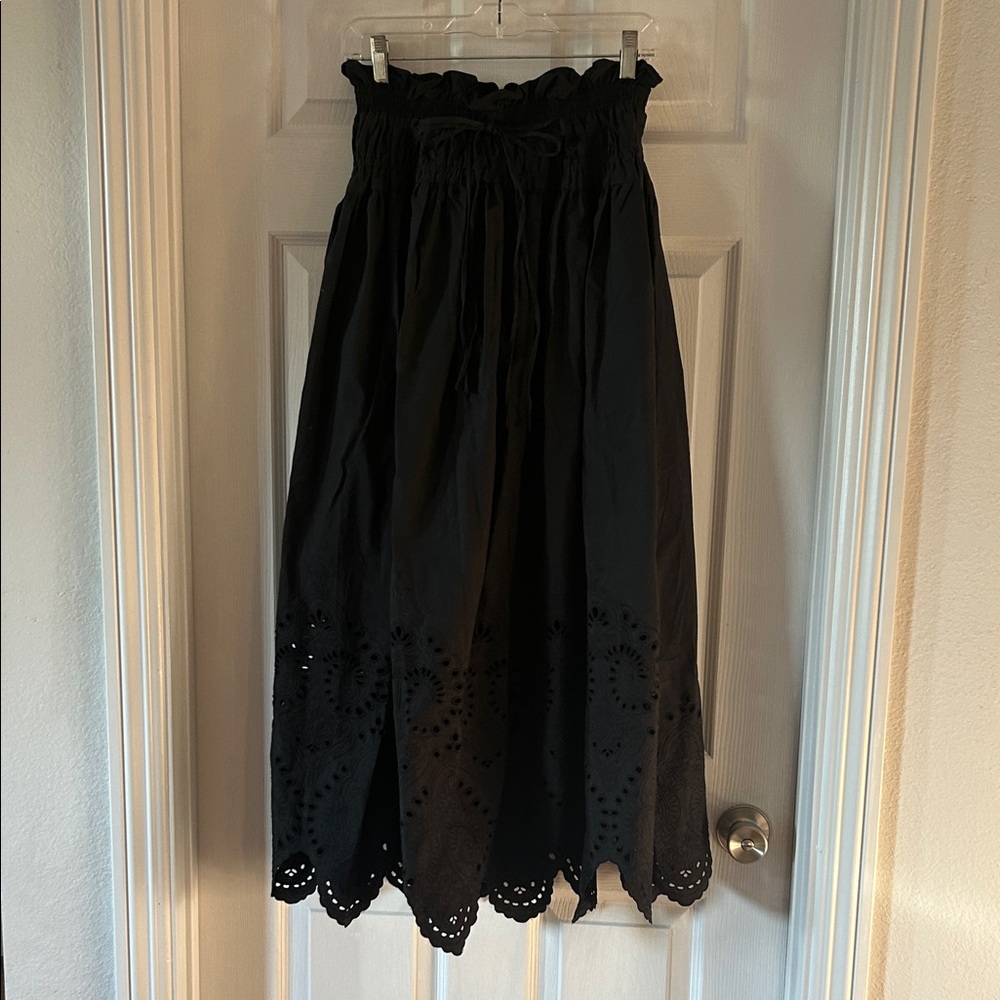 Moon River Black Eyelet Smocked Maxi Skirt